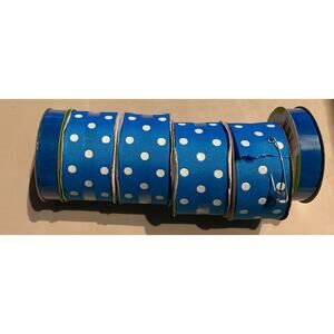 Offray Polka Dot Ribbon Spools (4) 1-1/2" X 9" Island Blue + 2 Blue Sheer Ribbon